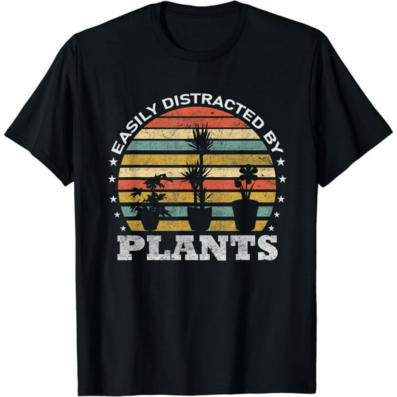 Easily Distracted By Plants Retro Vintage Plants Lover T-Shirt