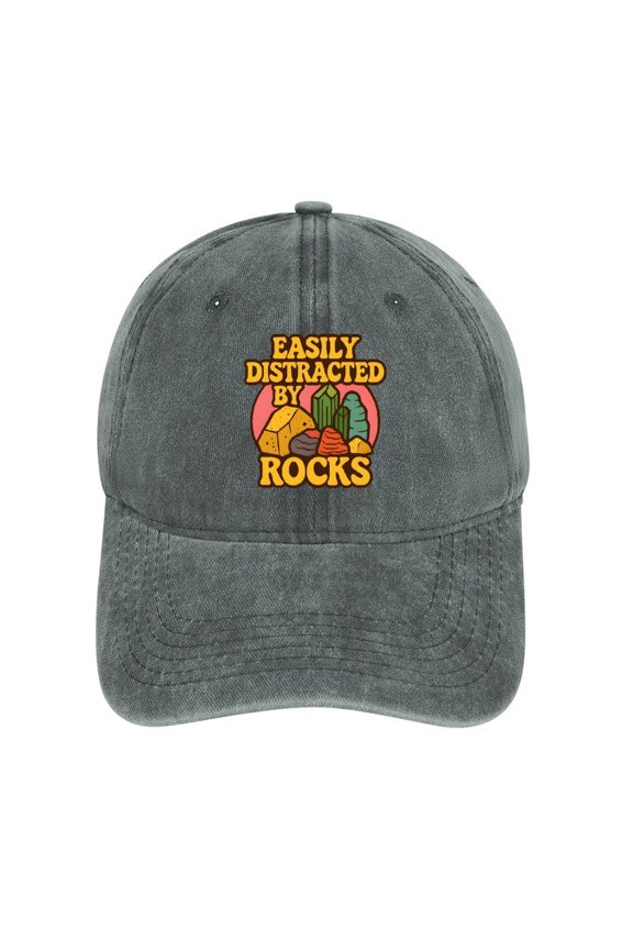 Easily Distracted By Rocks Gray Hat Adjustable Funny Fashion Unisex Baseball Cap For Men Women