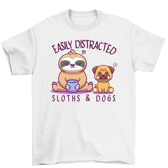 Easily Distracted By Sloths And Dogs T-Shirt Sloth Lover Tee Men Women