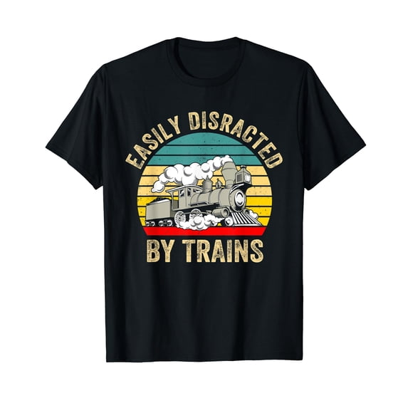 Easily Distracted By Trains Funny Train Cute Model Railroad T-Shirt Black Tee