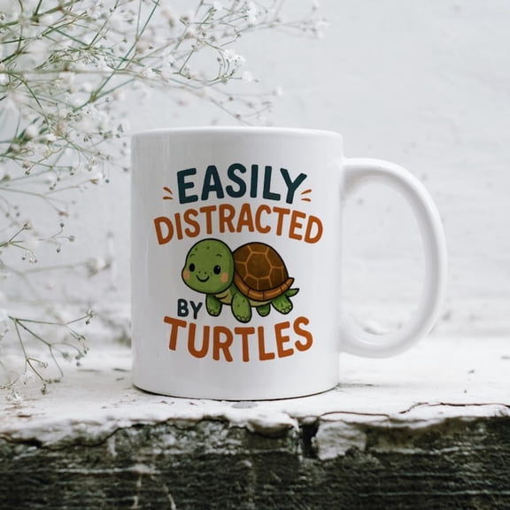 Easily Distracted By Turtles Mug, Cute Turtle Coffee Cup, Funny Animal Lover Gift, Turtle Obsessed Mug Her Him, oz Turtle Mug Ceramic.