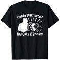 thumbnail image 1 of Easily Distracted Cats & Books Funny Cat Mom and Book Lover T-Shirt men and women can wear, black, white, gifts, 1 of 4