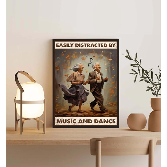 Easily Distracted By Music And Dance Vintage Poster, Couple Dancing, Music Lover , Couple,Music Lovers,Home Ation, Stretched Canvas Size 8x12 F03.1.15l745