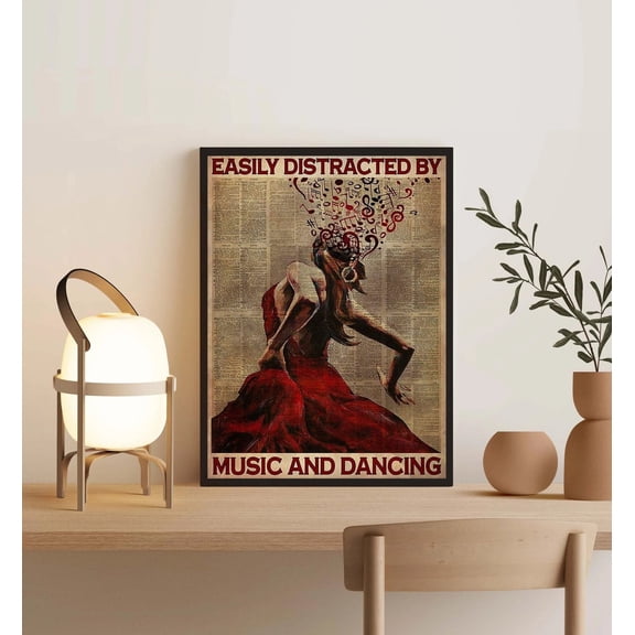 Easily Distracted By Music And And Dancing Poster, Vintage Dancing Poster, Music Lover , Vintage Music Girl, Dancing, Stretched Canvas Size 12x18 F03.1.15l755