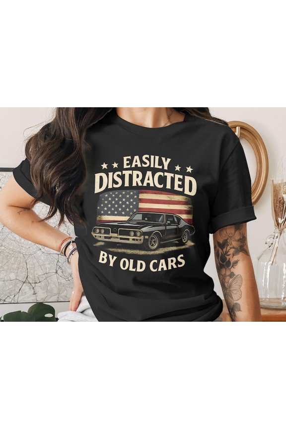 Easily Distracted by Old Cars Shirt, Vintage Classic Car Lover T-Shirt, Car Guy Tee, Retro Muscle Car Enthusiast Gift, Comfort Colors Unisex Cotton T-Shirt S-3XL