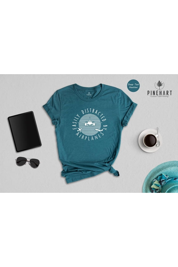 Easily Distracted by Airplanes T-Shirt: Pilot Gift All Size S-5Xl