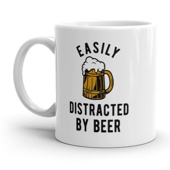 Easily Distracted by Beer – Funny Graphic Coffee Mug – 11oz Drinking Gift