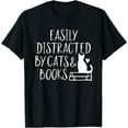 thumbnail image 1 of Easily Distracted by Cats and Books - Cute Book Lover Unisex T-Shirt for Men Women Kids Toddler,Black Color,Size 2XL, 1 of 5
