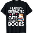 thumbnail image 1 of Easily Distracted by Cats and Books Cute Cat And Book Lovers T-ShirtMen and women, White Black T-shirt, size: Extra large S-522XL, 1 of 4