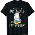 thumbnail image 1 of Easily Distracted by Cats and Books - Funny Cat & Book Lover T-ShirtMen and women, White Black T-shirt, size: Extra large S-521XL, 1 of 4