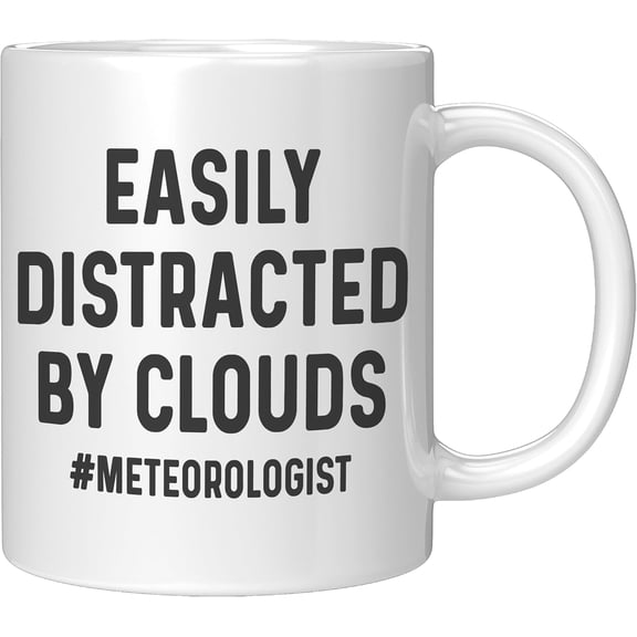 Easily Distracted by Clouds Coffee Mug  11oz White Ceramic Mug, Funny Meteorologist Gift, Weather Enthusiast Coffee Cup
