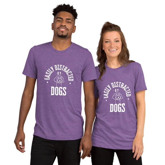 "Easily Distracted by Dogs" Men's or Women's Short sleeve t-shirt (Purple Triblend, M)