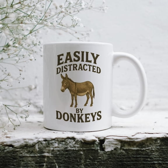 Easily Distracted by Donke Mug, Funny Donkeover Gift, Farm Animal Coffee Cup, Rustic Country Mug, oz oz Ceramic Donkey Coffee Mug.