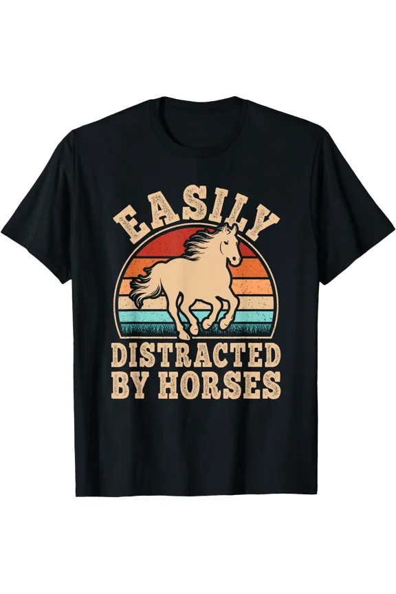 Easily Distracted by Horses Retro Horseback Riding Men Women T-Shirt