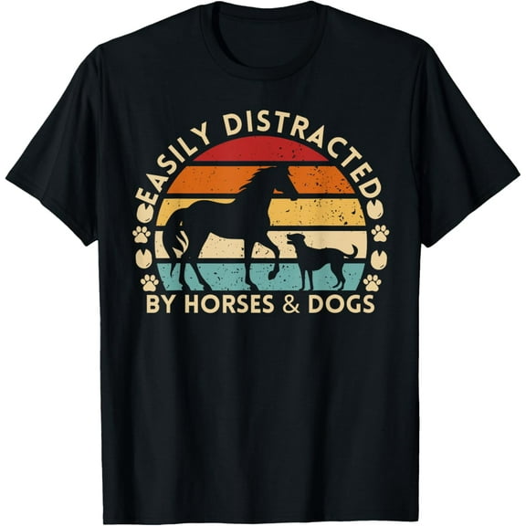 Easily Distracted by Horses and Dogs I Like Heart Pet T-Shirt