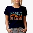 thumbnail image 1 of Easily Distracted by Rabbit, Bunny Lovers Themed, Groovy Retro Wavy Text Merch Gift, Navy Blue T-Shirt, 3XL, 1 of 5
