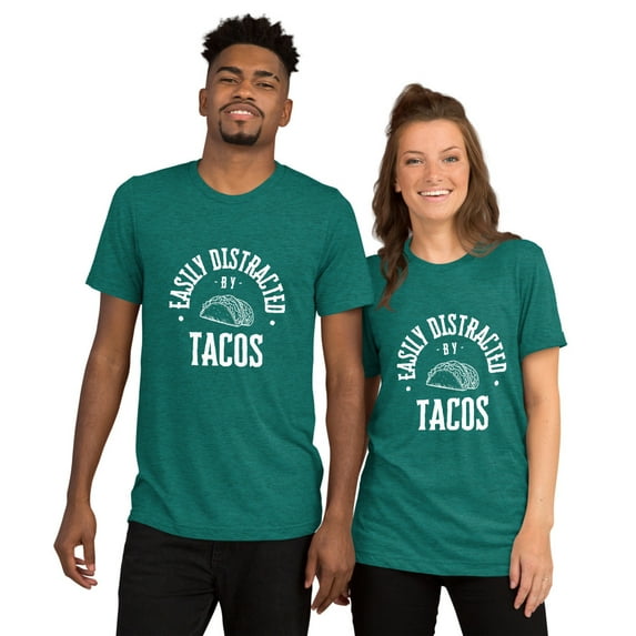 Easily Distracted by Tacos Short sleeve t-shirt (Teal Triblend, L)