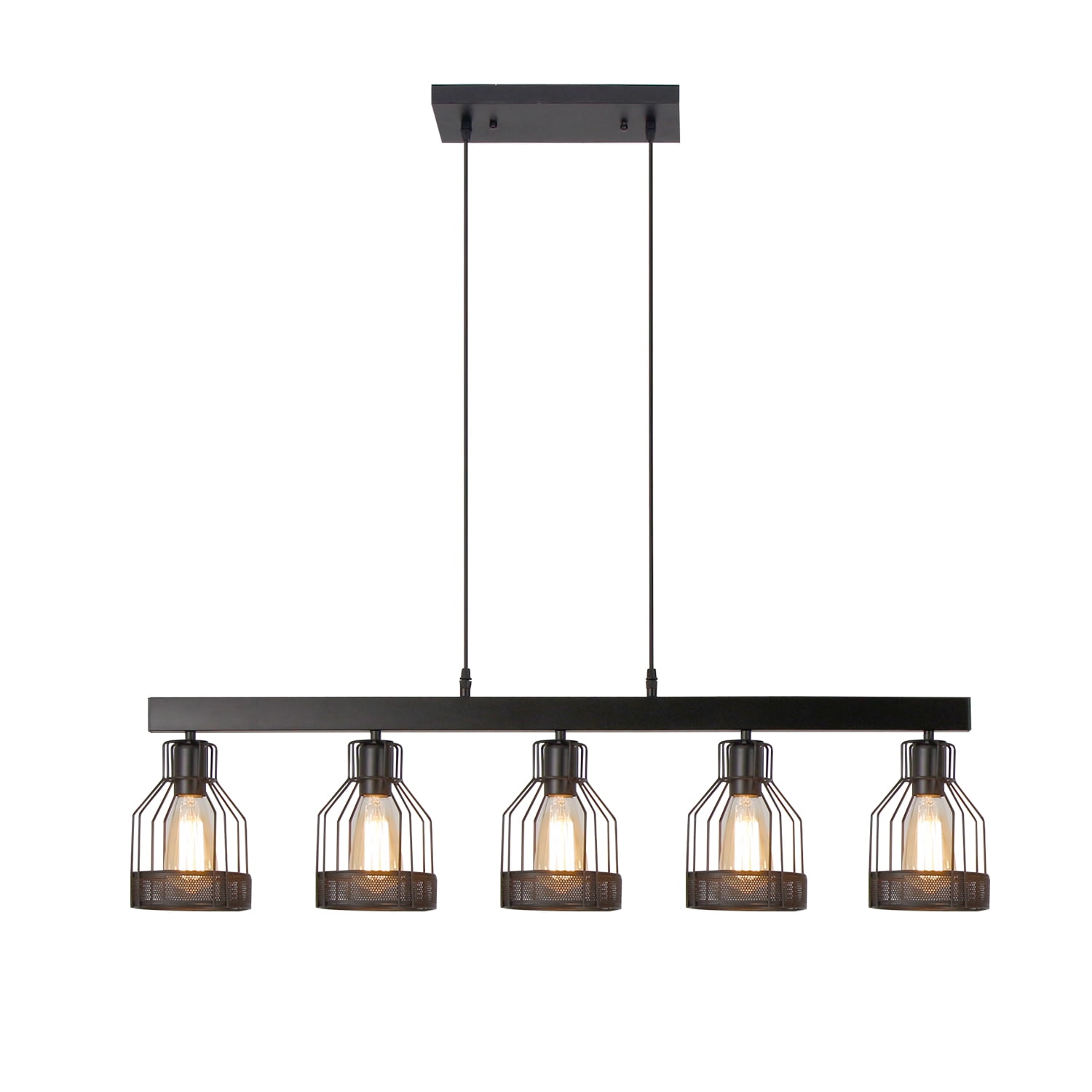 Black Metal Cage 5-Light Linear Island Chandelier