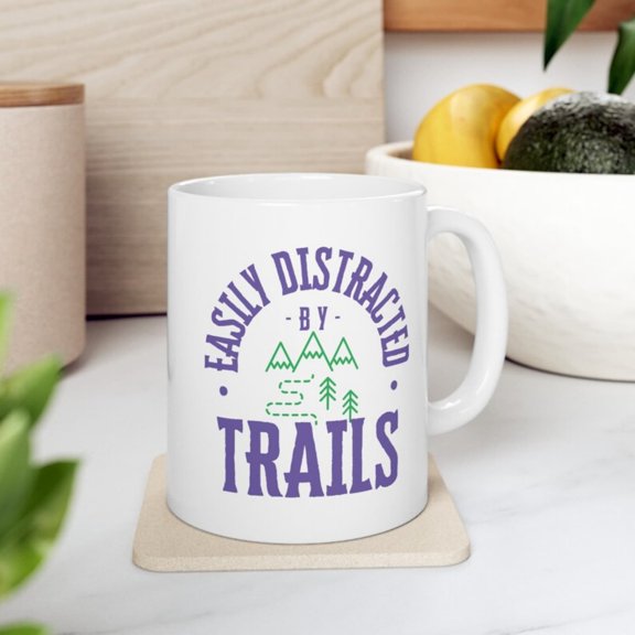 Easily Distracted by Trails Mug, hiking, climbing, mountaineering, mping, nature, est mug,