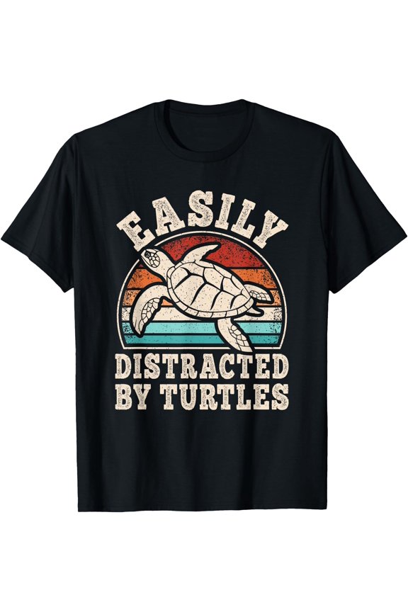 Easily Distracted by Turtles Retro Sea Turtle Men Women Kids T-Shirt, Birthday Gift