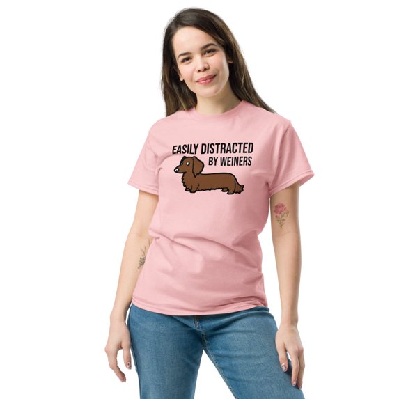 Easily Distracted by Wieners Tee: For the True Dachshund Fan (Light Pink, S)