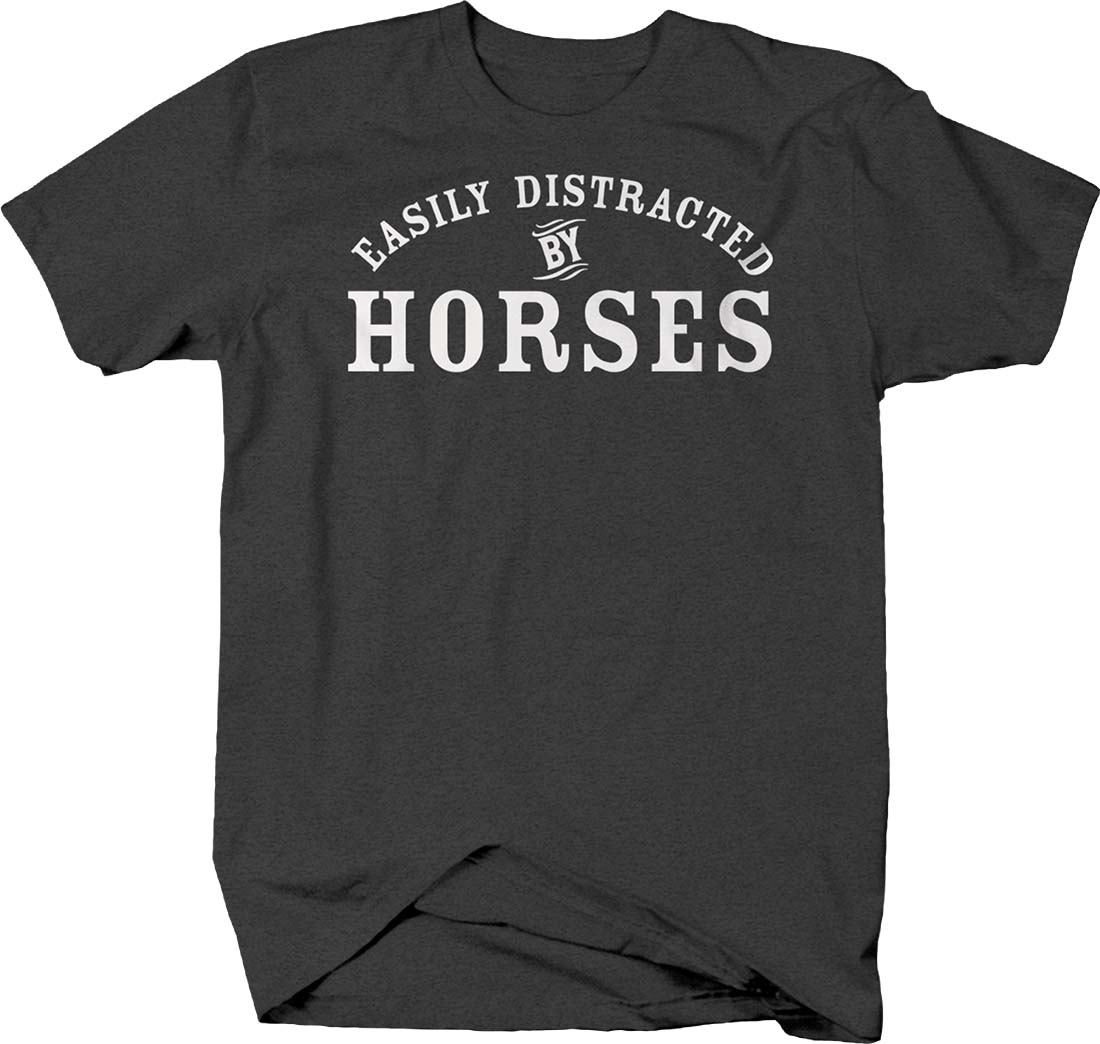 Easily distracted by horses cowgirl cowboy Tshirt for Men 2XL Dark Gray - image 1 of 2