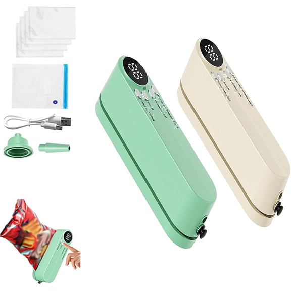 Easilyous Vacuum Sealer, Rechargeable 3-in-1 Handheld Bag Vacuum Sealer,Rechargeable Sealer, Snack Bag Sealing Machine with Air Pump with 10 Compression Bags for Dry/Moist Food Storage (white+green)