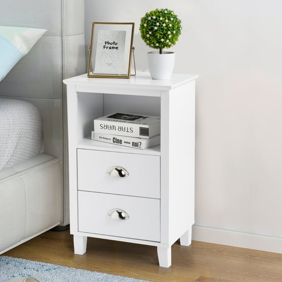 EasingRoom 1PC Nightstand with Sliding Drawer Wood Bedside Table Modern End Table for Home, Office, White