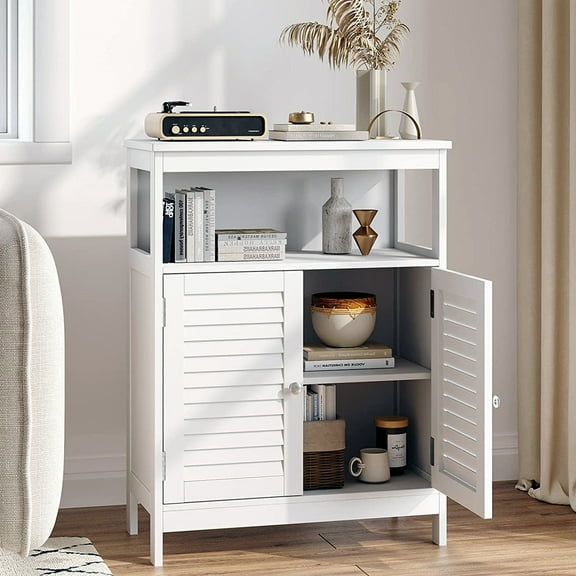 EasingRoom 2 Shutter Door Storage Cabinet Cupboard Shoe Cabinet Organization with 3 Shelves for Bathroom,Kitchen,White