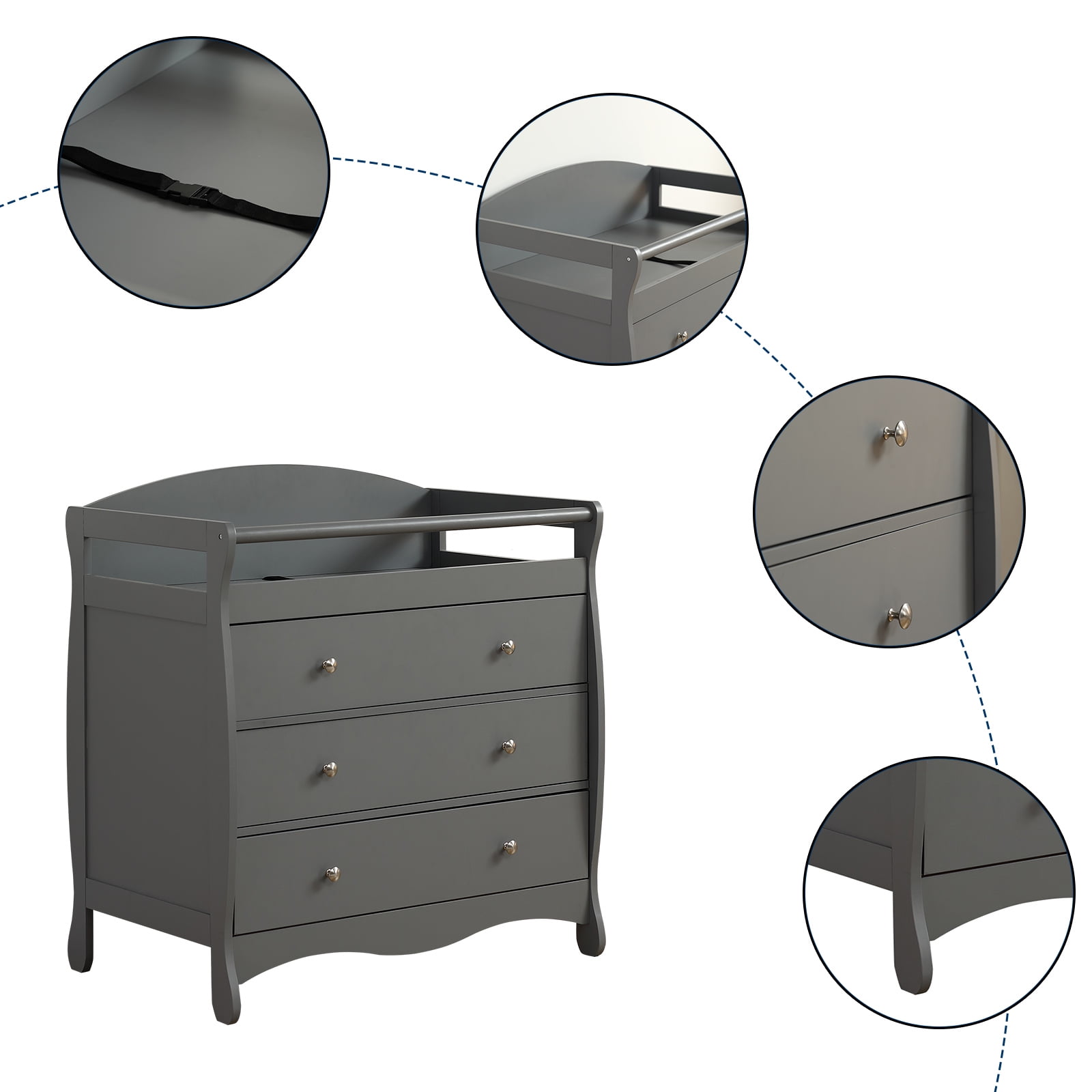 EasingRoom Baby Station Wooden 3 Drawers Changing Table Dresser