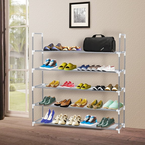 EasingRoom 5 Tier 25 Pairs Shoe Storage Rack Tower Cabinet Organizer Gray