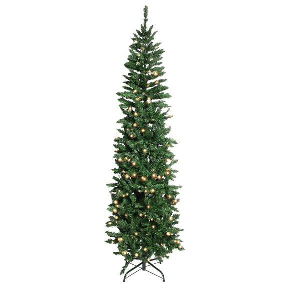 EasingRoom 6.5 FT Artificial Christmas Tree Pre-Lit Pencil Pine Tree 719 Tips Metal Stand for Holiday Decor Green