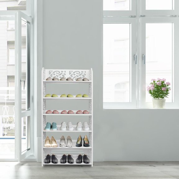 EasingRoom 6 Tier Storage Organizer Standing Shoe Rack Shelf Cabinet Space Saving White