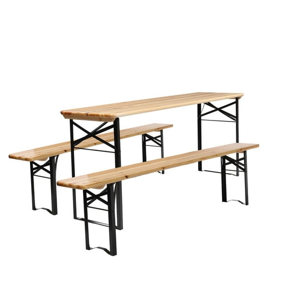 EasingRoom 70'' 3-Piece Folding Beer Table Wooden Portable Picnic Seating Set
