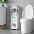 thumbnail image 1 of EasingRoom Bathroom Floor Cabinet Toilet Rack Storage Cabinet Organizer with Door and Shelf,White, 1 of 17