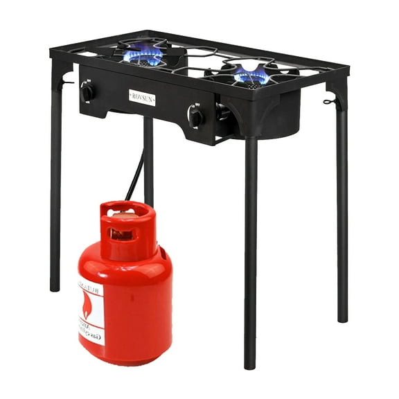 EasingRoom EX72 Portable Propane 15,0000BTU 2 Burner Outdoor Camp Stove, Black