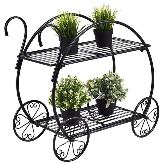 EasingRoom Garden Cart Metal Flower Pot Plant Stand Holder Decor, Indoor Outdoor Garden Home Decor