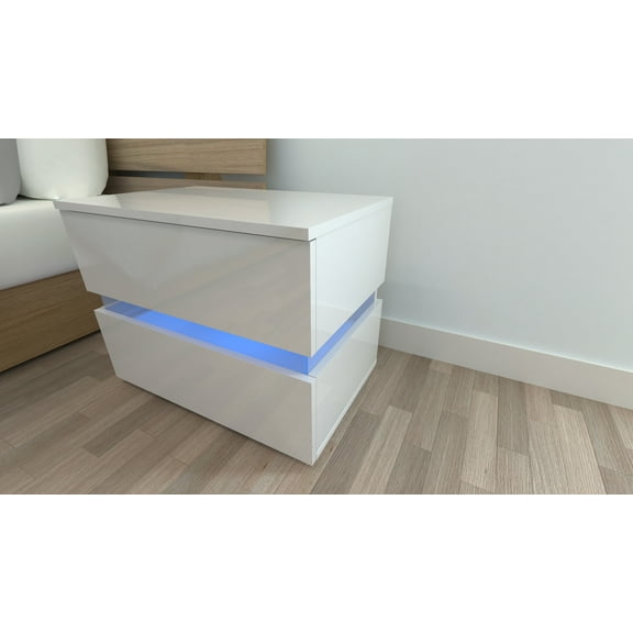 EasingRoom RGB LED Double Side Bedside Table Sofa End Table Bedroom Decor 2 Drawers Storage,White