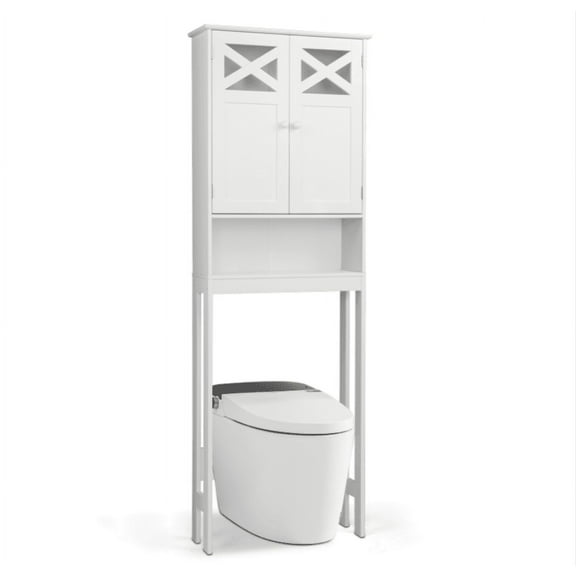 EasingRoom Wooden 2 Door Bathroom Storage Cabinet Over The Toilet Cabinet with 3 Shelves,White