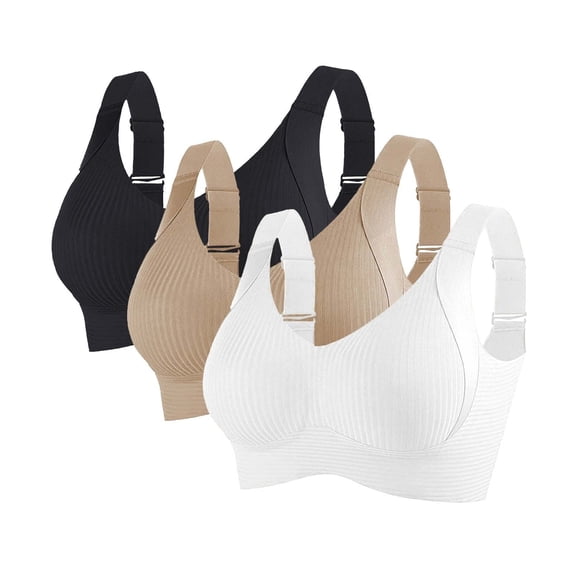 EaskTriop 3 Pack Womens Sports Bras High Impact Adjustable Straps Large Bust Molded Cup Supportive Bra Wireless Seamless Ribbed Yoga Top