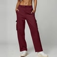 thumbnail image 1 of EaskTriop Cargo Pants for Women High Waisted Straight Wide Leg Work Pants with Pockets Loose Fit Utility Trousers for Outdoor Casual Wear, 1 of 6