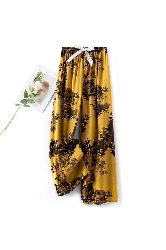 Floral Palazzo Pants for Women High Waisted Wide Leg Trousers Elastic Waist Casual Flowy Pajama Lounge Pant Summer Beach Slacks