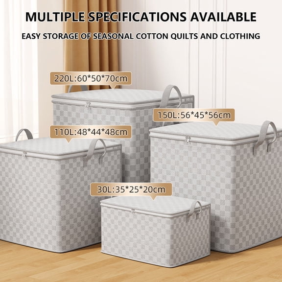 EaskTriop Foldable Clothing Storage Bag, Checkered Fabric Closet Organizer with Zipper Handles for Quilt Comforter Blanket Apartment Bedroom Space‑Saving Storage Box