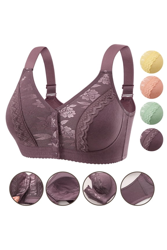 Front Closure Bras for Older Women No Underwire Wireless Supportive Full Coverage Comfortable Lace Senior Bralettes