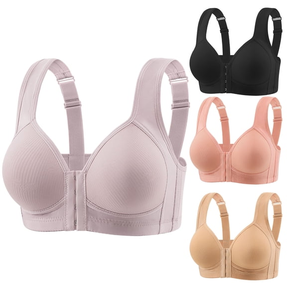 EaskTriop Front Closure Bras for Women High Support Wireless Post Surgery Bra Adjustable Wide Straps Full Coverage Plus Size Bralette