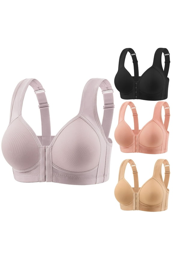 Front Closure Bras for Women High Support Wireless Post Surgery Bra Adjustable Wide Straps Full Coverage Plus Size Bralette