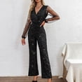 thumbnail image 1 of EaskTriop Jumpsuits Womens Dressy High Waisted Jumpsuit Mesh Sleeve Glitter Wide Leg One Piece Outfit for Cocktail Party Holiday Night Out, 1 of 6