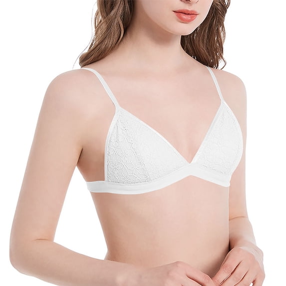 EaskTriop Lace Triangle Bralette for Women - Wireless V Neck Unlined Bra with Thin Straps, Soft Comfy Everyday Support Bralettes