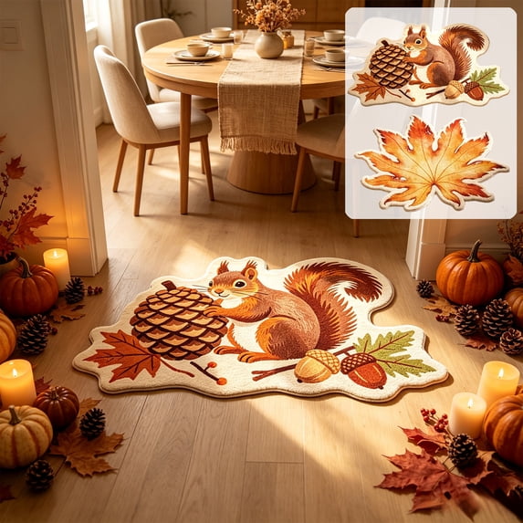 EaskTriop Maple Leaf Shaped Area Rug, Fluffy Tufted Fall Harvest Floor Carpet, Non‑Slip Irregular Decorative Mat for Living Room Bedroom Autumn Home Decoration