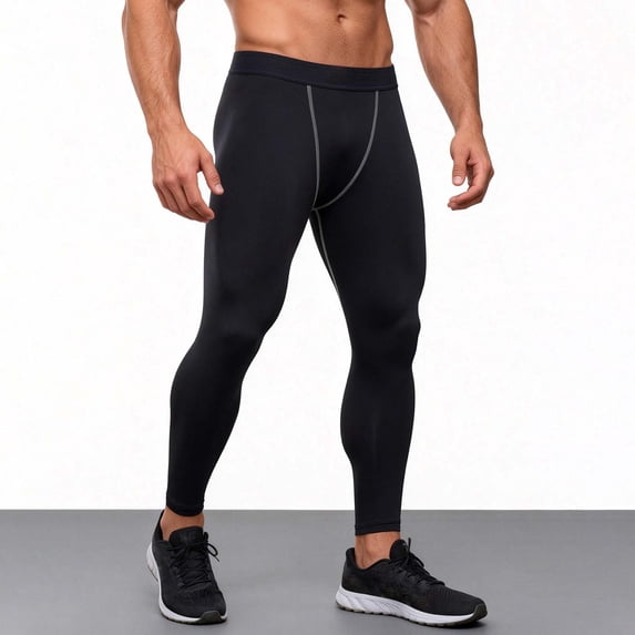 EaskTriop Men's Athletic Tights Performance Compression Pants Moisture Wicking Base Layer for Soccer Running Gym Workout Sports Black